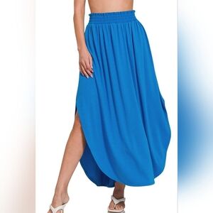 Zenana Smocked Waist Maxi Skirt With Pockets